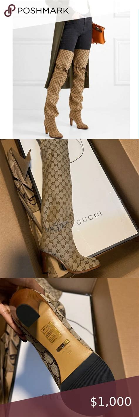 gucci boots suede ankle boot|Gucci monogram thigh high boots.